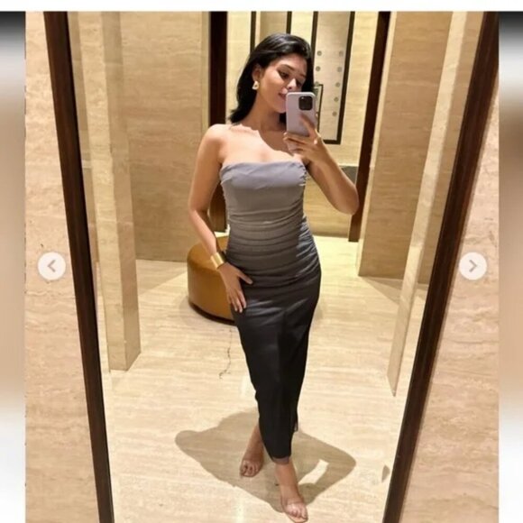 Zara Tulle Strapless Midi Dress Grey Black Ombre Size Large - Picture 4 of 10